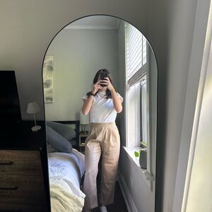 Beige Leather Mango Pants